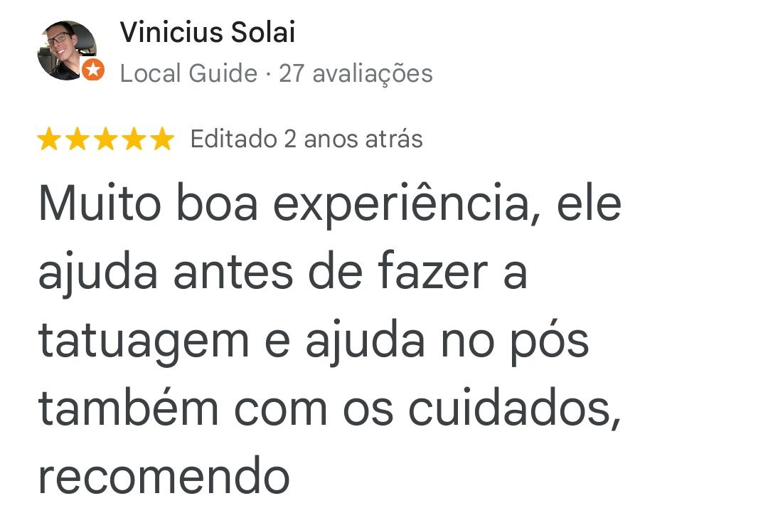 Avaliação de Vinicius Solai — 5 estrelas no Google